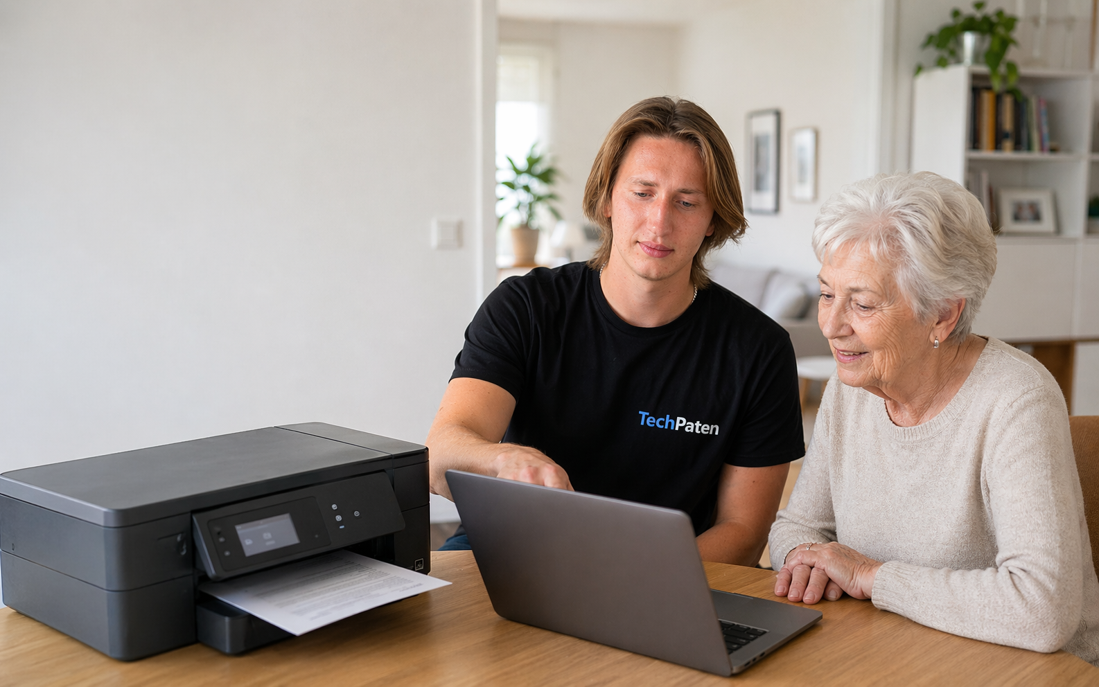 TechPate hilft Seniorin zuhause beim Drucker einrichten